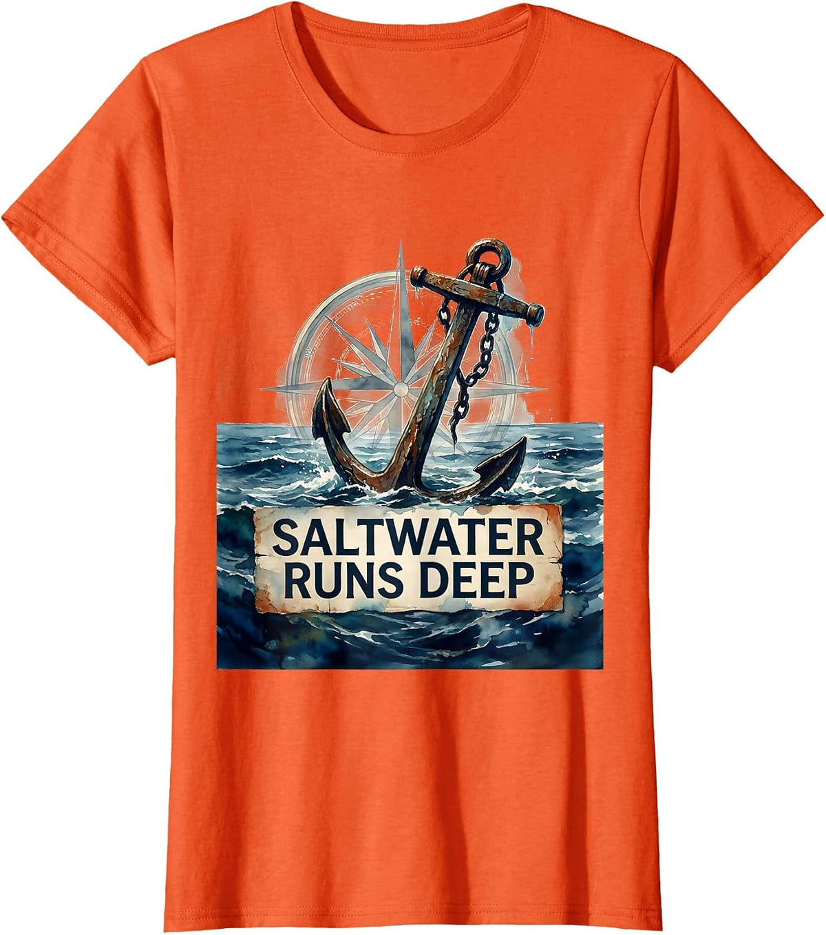 Saltwater Runs Deep Sailor Graphic Design T-Shirt - Orange