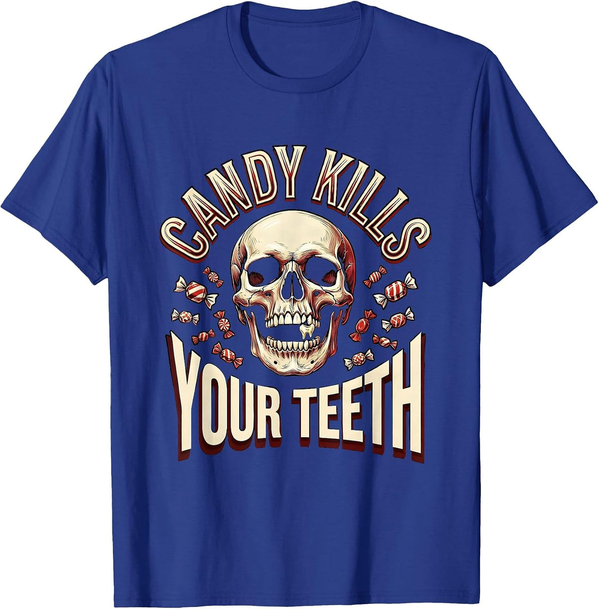 Men's Candy Kills Your Teeth Dental Halloween Design T-Shirt - Royal Blue