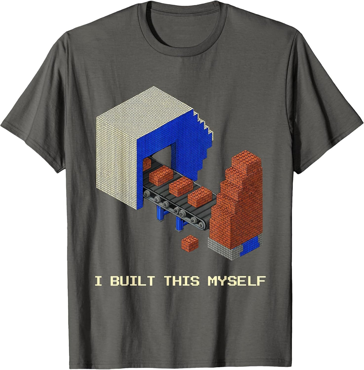 I Built This Myself Pixel Art Master Builder Brick Birthday T-Shirt - Asphalt Grey