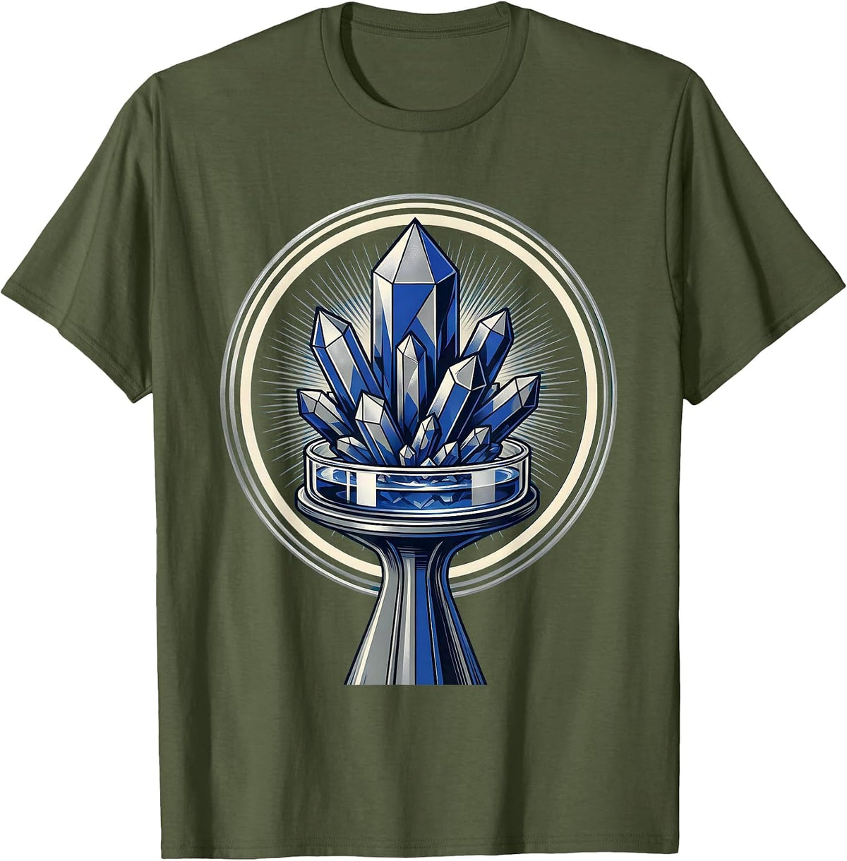 Science Teacher Crystal Growing Petri Dish Graphic T-Shirt - Olive Green