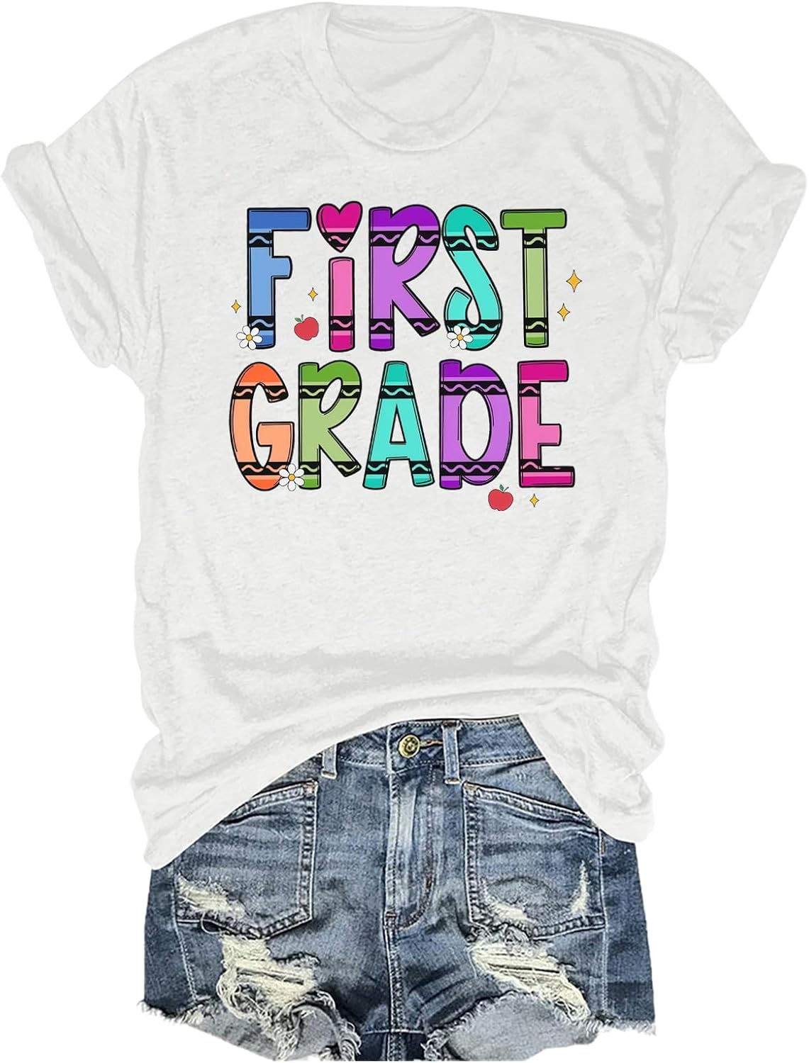 First Grade Teacher Shirt Women 1st Grade Teacher Graphic Tshirts Back to School Short Sleeve T-Shirts Tees - White