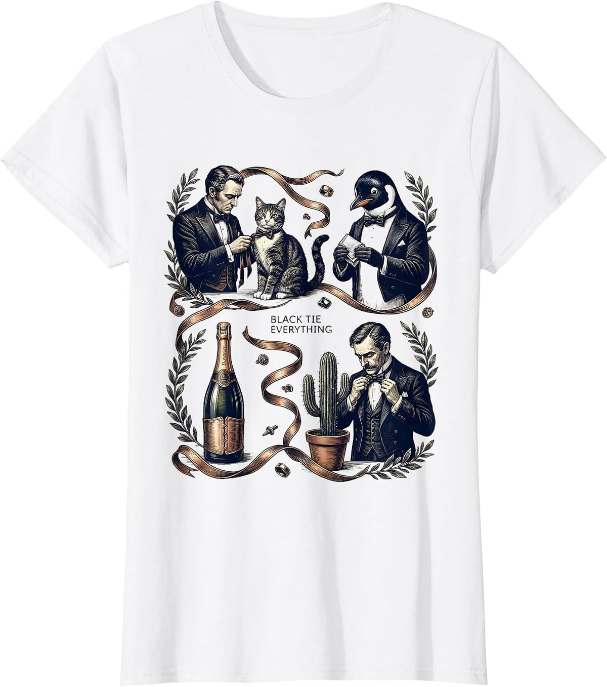 Women's Black Tie Everything Tuxedo Formal Humor Design T-Shirt - White