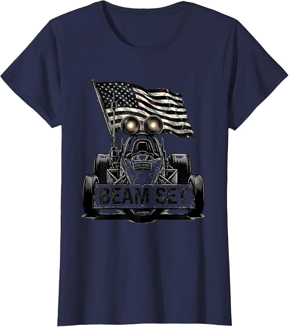 Women's Beam Set Patriotic RC Car Drag Racing American Flag Hobbyist T-Shirt - Navy Blue