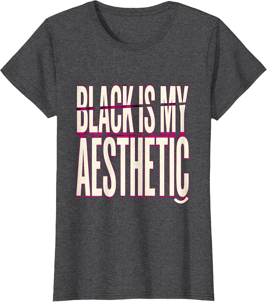Women's Black Is My Aesthetic Gothic Emo Y2K Alt Identity T-Shirt - Dark Heather Grey
