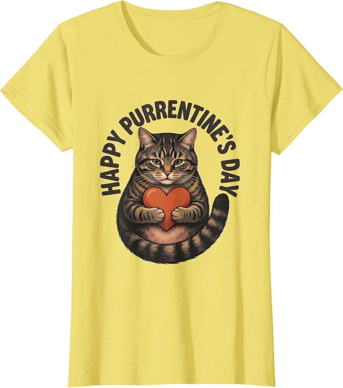 Women's Happy Purrentine's Day Cute Cat Lover Valentine Gift T-Shirt - Lemon Yellow