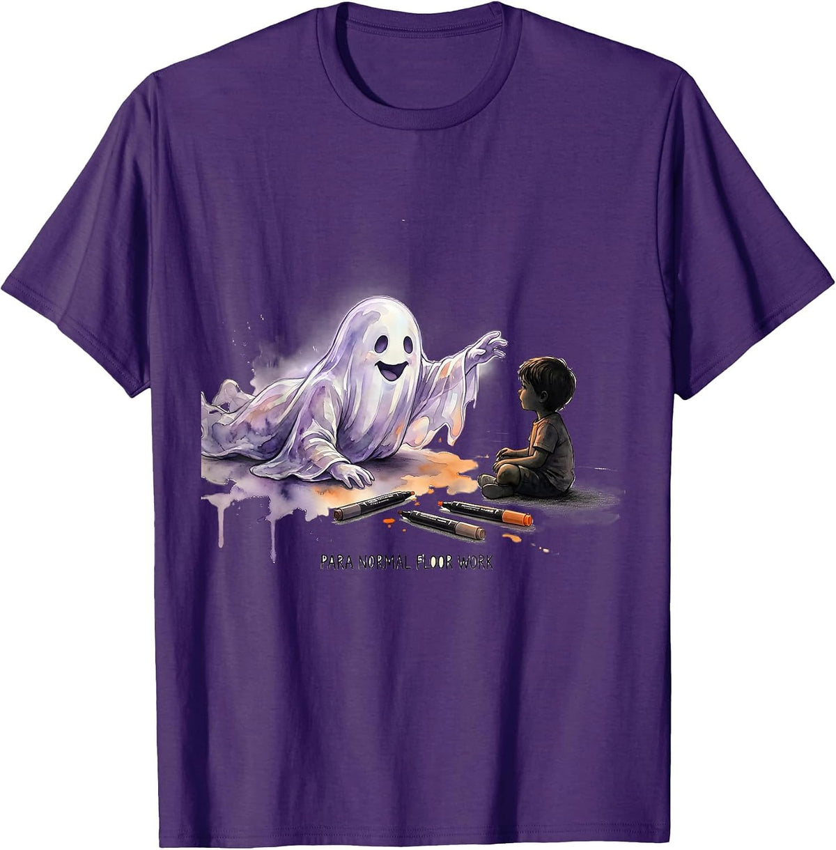 Para Normal Floor Work Watercolor Ghost Paraprofessional T-Shirt - Purple