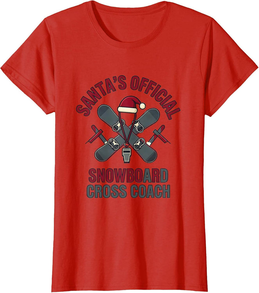 Women's Santa's Official Snowboard Cross Coach Funny Snowboarder T-Shirt - Red