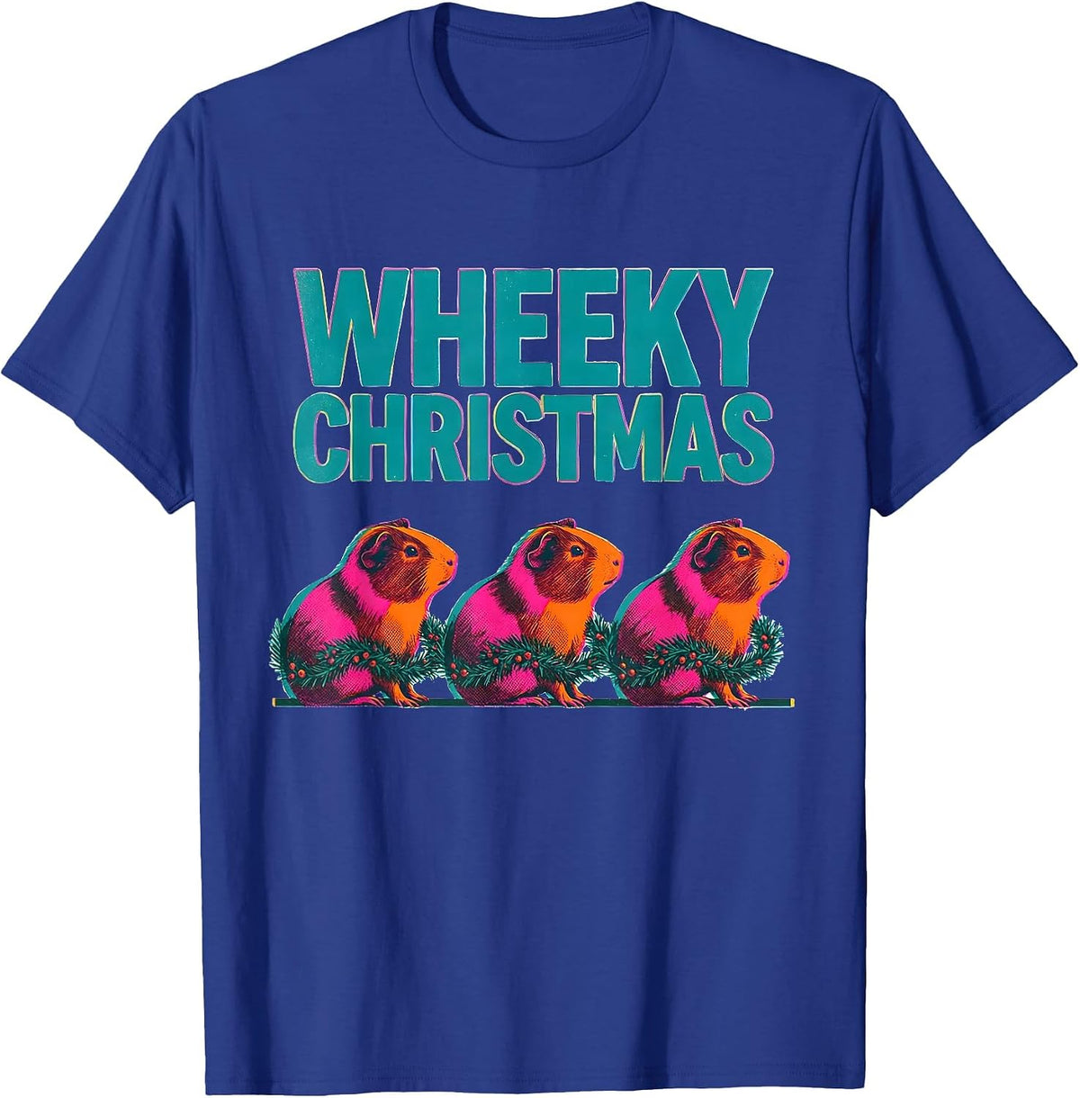 Wheeky Christmas Risograph Guinea Pig Pet Lover Holiday T-Shirt - Royal Blue