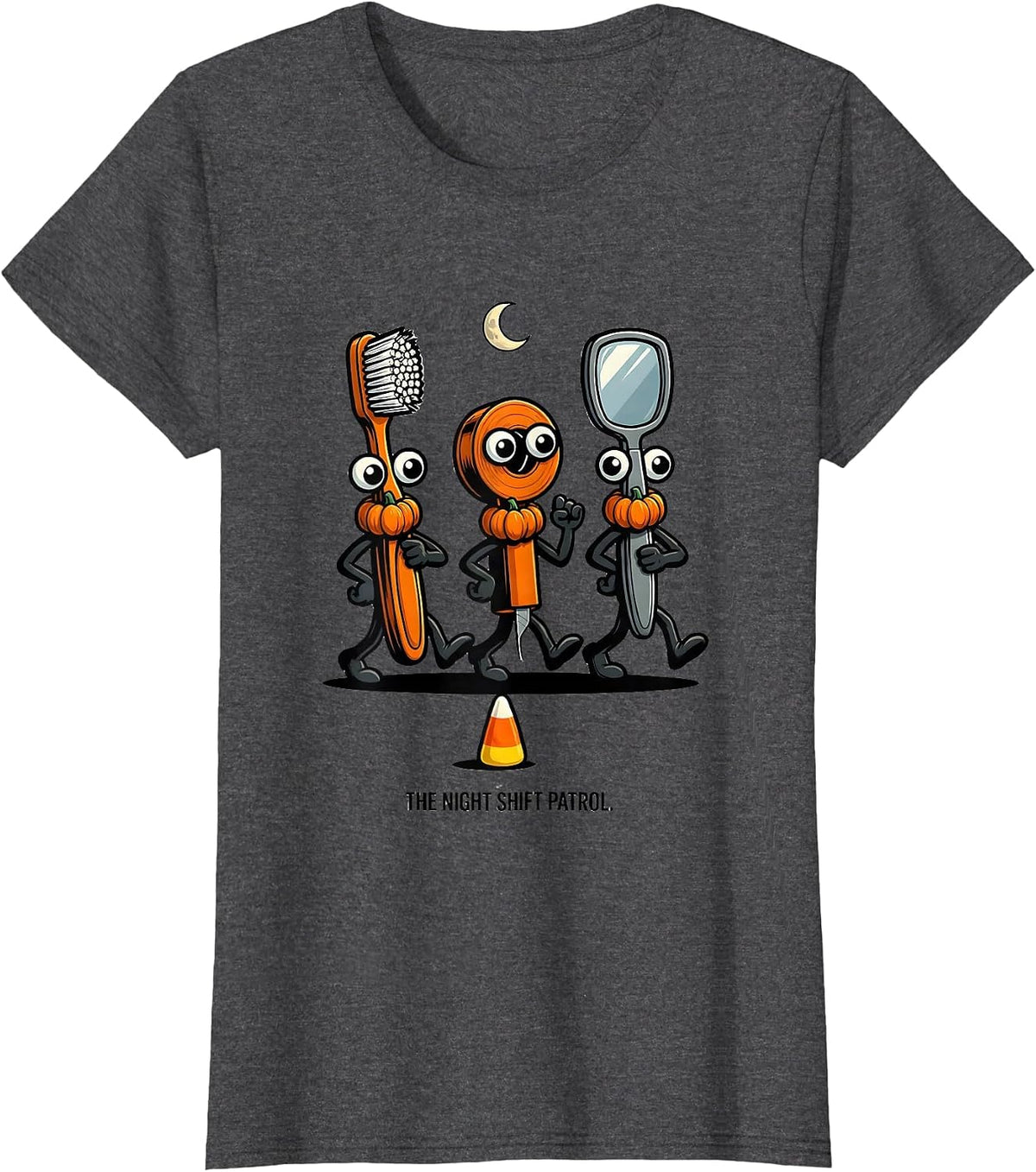 Women's The Night Shift Patrol Cartoon Dental Halloween Dentist T-Shirt - Dark Heather Grey