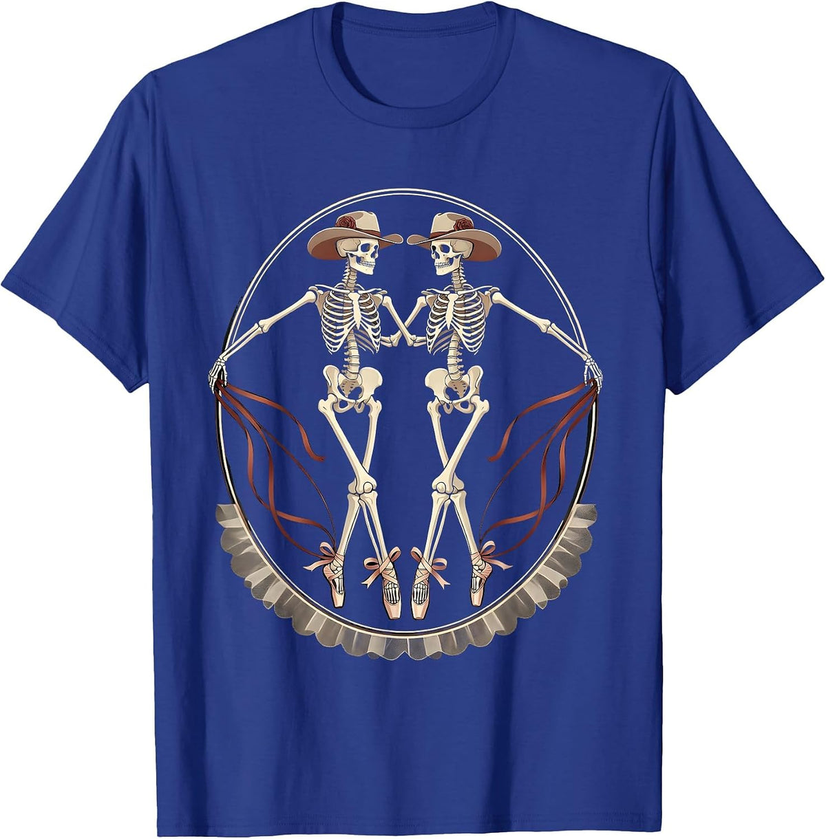 Men's Skeleton Cowboy Line Dancing Illustration T-Shirt - Royal Blue