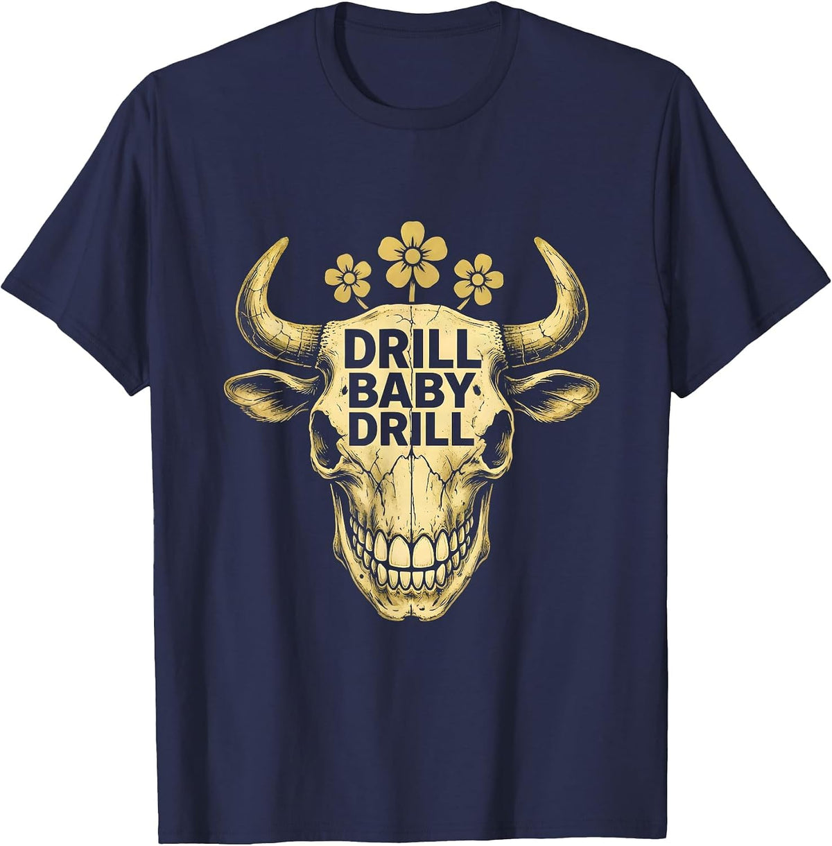 Men's Drill Baby Drill Dental Halloween Design T-Shirt - Navy Blue