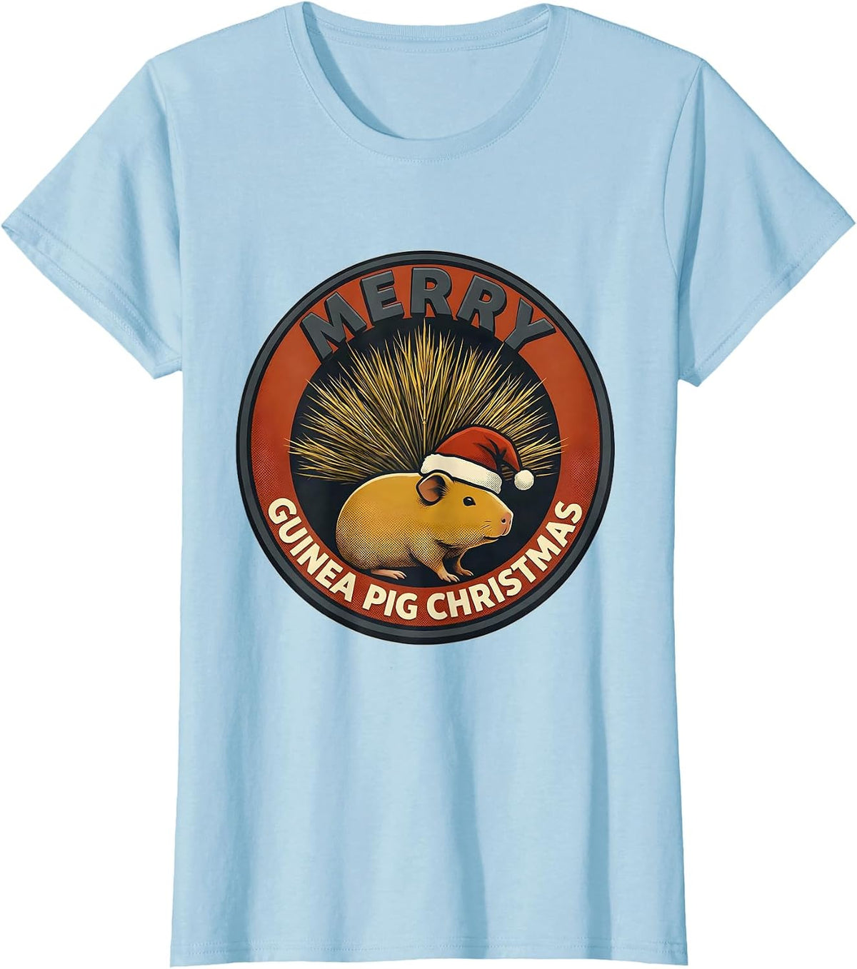 Women's Merry Guinea Pig Christmas Midcentury Modern Pet Lover Humor T-Shirt - Baby Blue