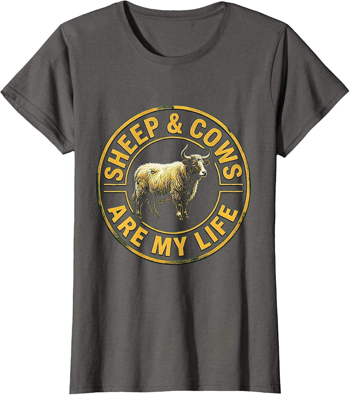 Women's Sheep & Cows Are My Life Funny Farm Animal Farmer Humor T-Shirt - Asphalt Grey