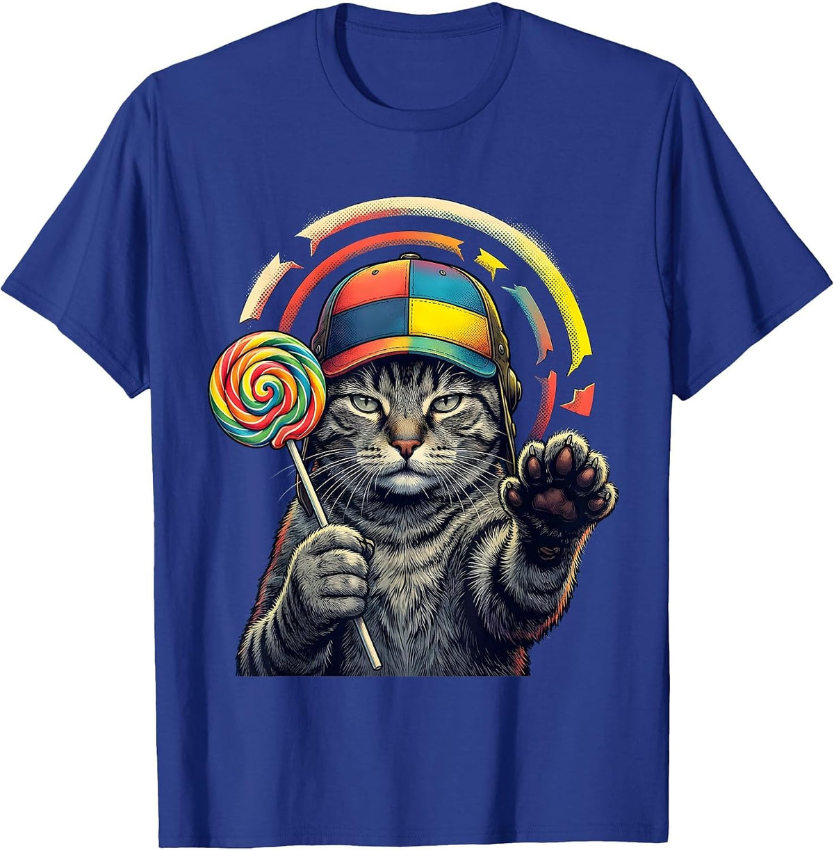 Lollipop Cat Meme Funny Silly Cat Humor T-Shirt - Royal Blue