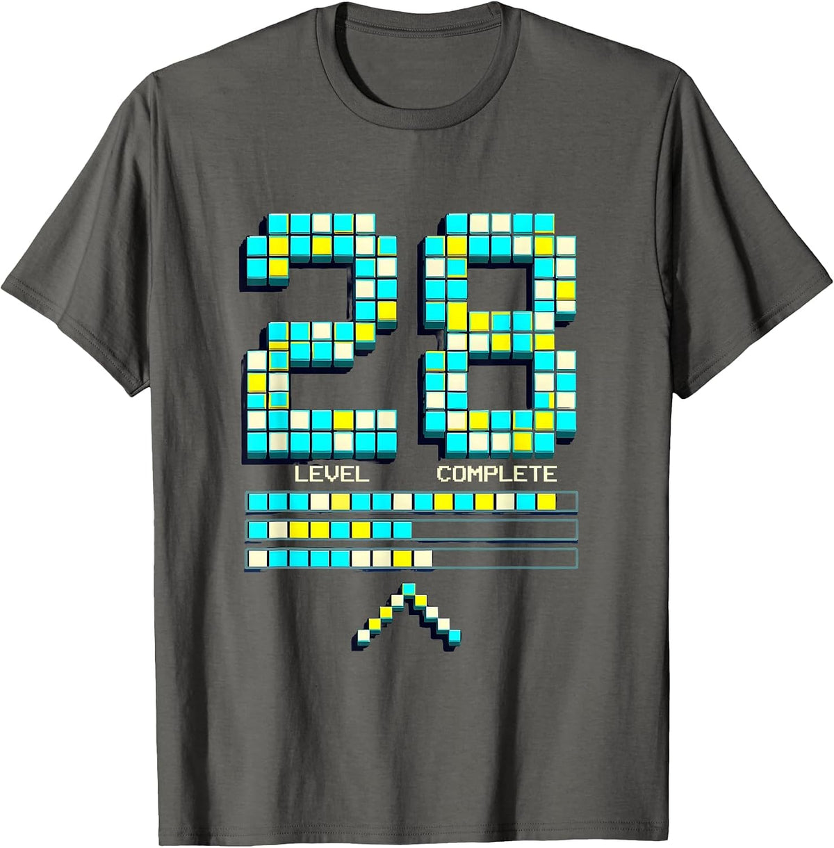 Level 28 Complete Pixel Art Wedding Anniversary Milestone T-Shirt - Asphalt Grey