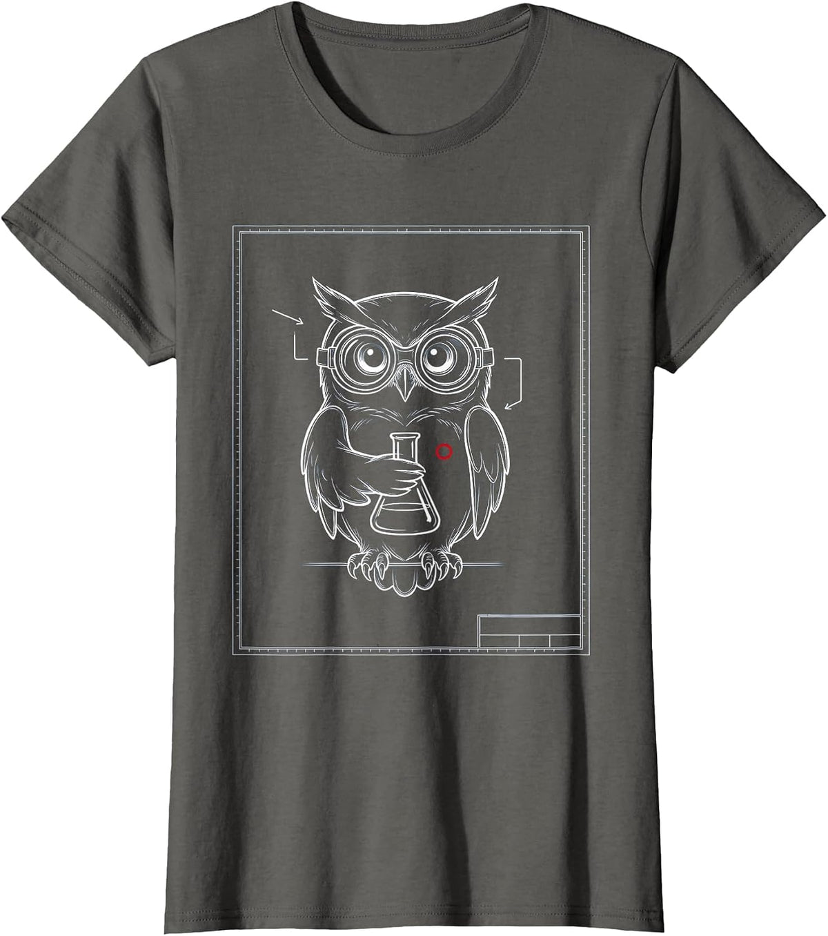 Women's Science Owl Lab Goggles Flask Graphic Tee T-Shirt - Asphalt Grey