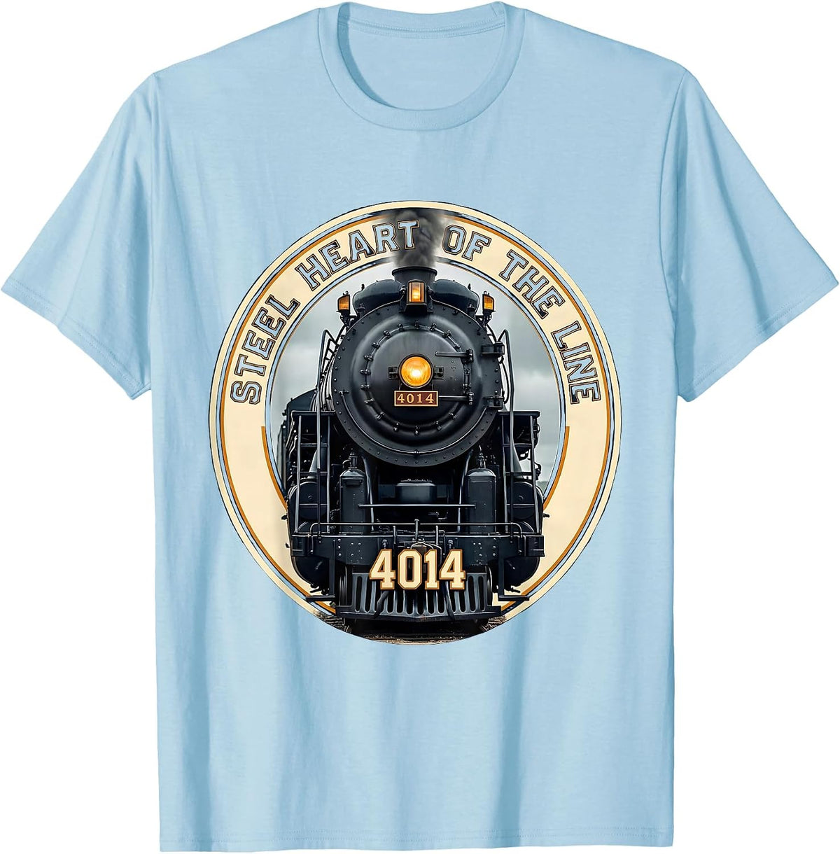 Men's Steel Heart Of The Line Vintage Steam Locomotive Railroad T-Shirt - Baby Blue