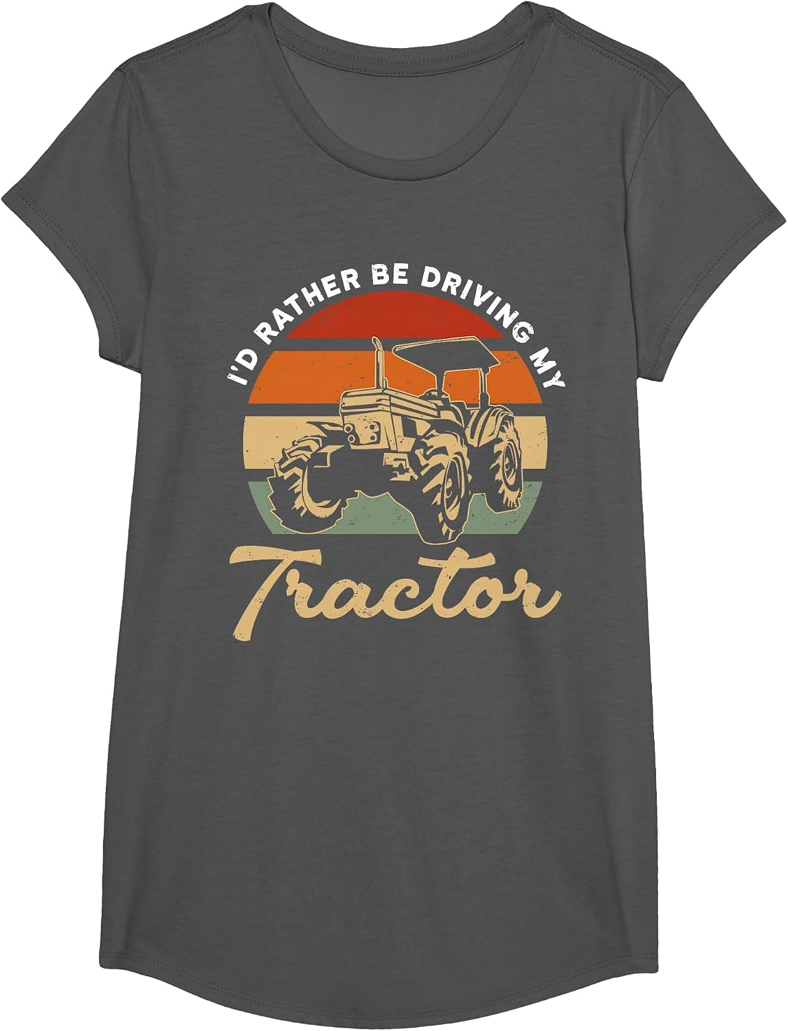 Tractor Lover - Farmer - I'd Rather Be Driving My Tractor T-Shirt - Girls Asphalt Grey