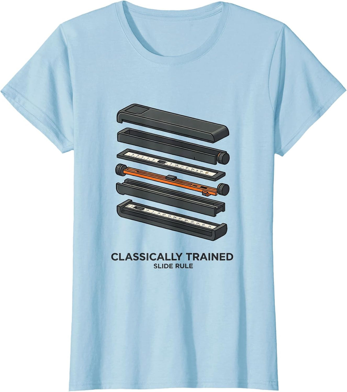 Women's Classically Trained Slide Rule Retro Mechanical Analog T-Shirt - Baby Blue