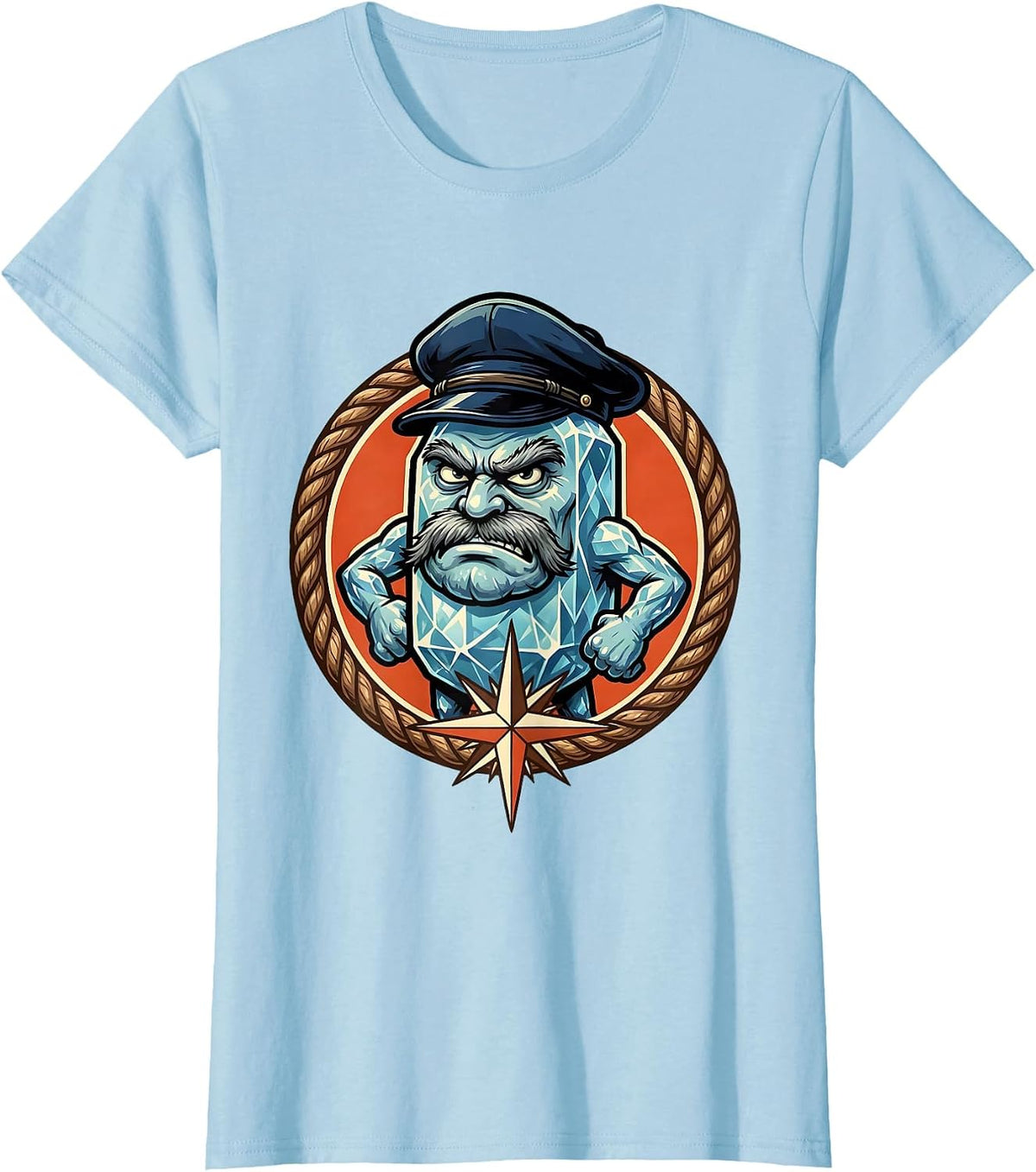 Women's Salty Sea Captain Weathered Scowl Graphic T-Shirt - Baby Blue