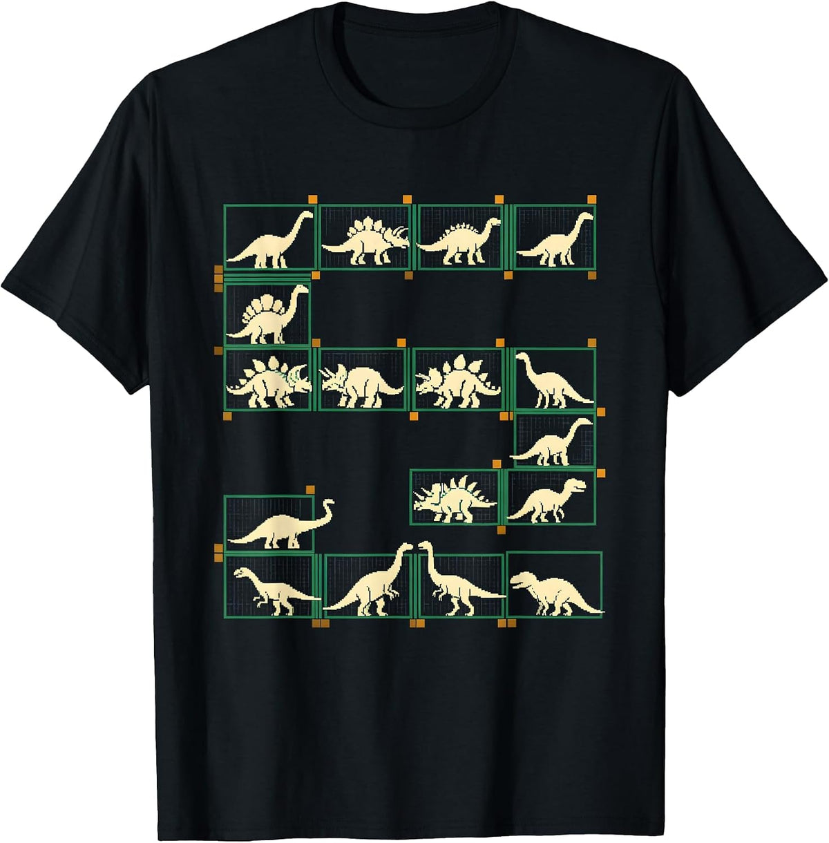 Men's Dinosaur Alphabet Pixel Art Kids Learning Gift T-Shirt - Black
