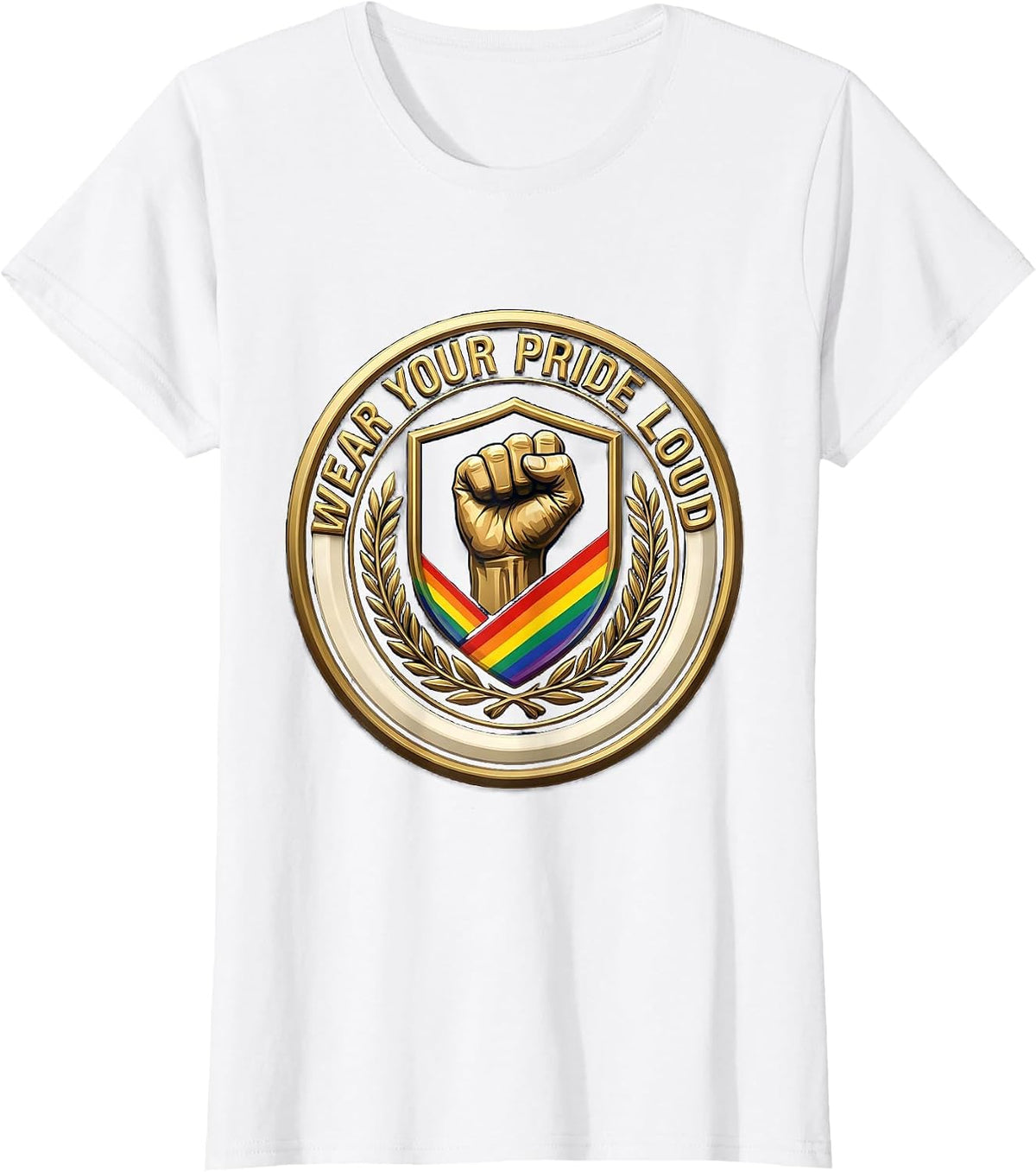 Wear Your Pride Loud Pride Flag Design T-Shirt - White