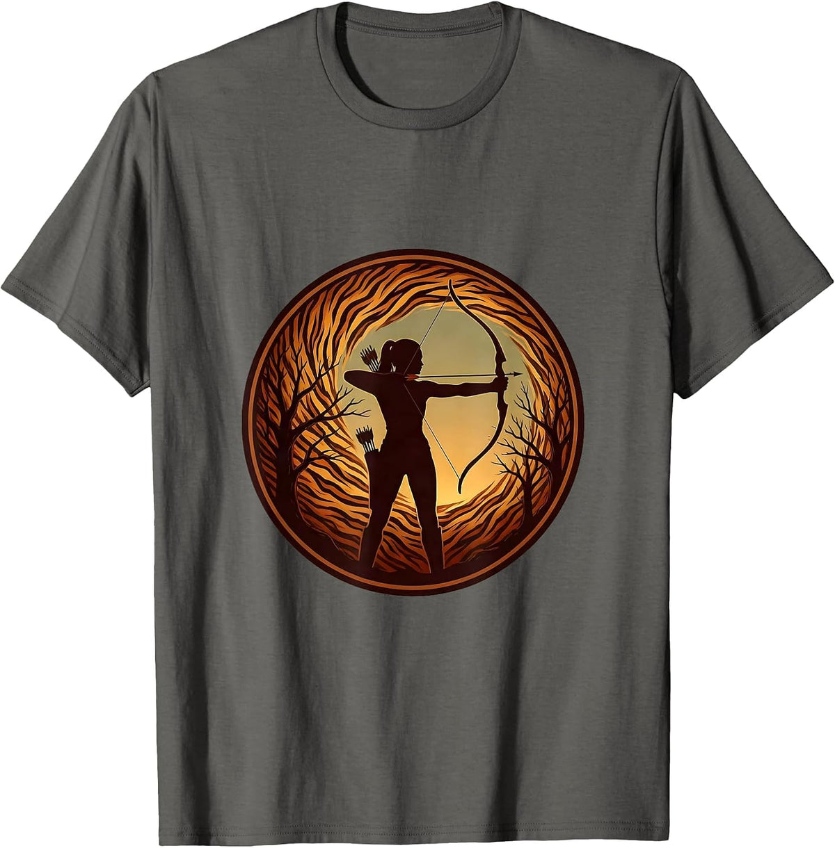 Men's Camo Bow Hunting Silhouette Dusk Design T-Shirt - Asphalt Grey