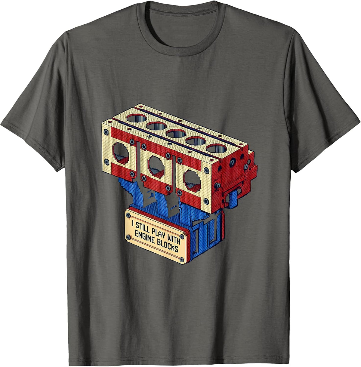Men's I Still Play With Engine Blocks Pixel Art Mechanic Garage T-Shirt - Asphalt Grey