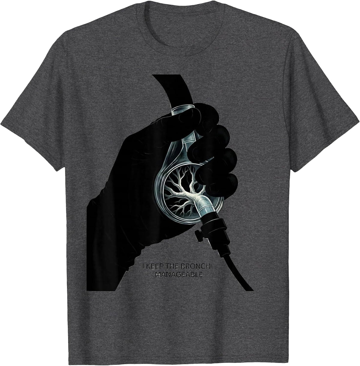 Men's I Keep The Bronchi Manageable Funny Respiratory Therapist RT T-Shirt - Dark Heather Grey