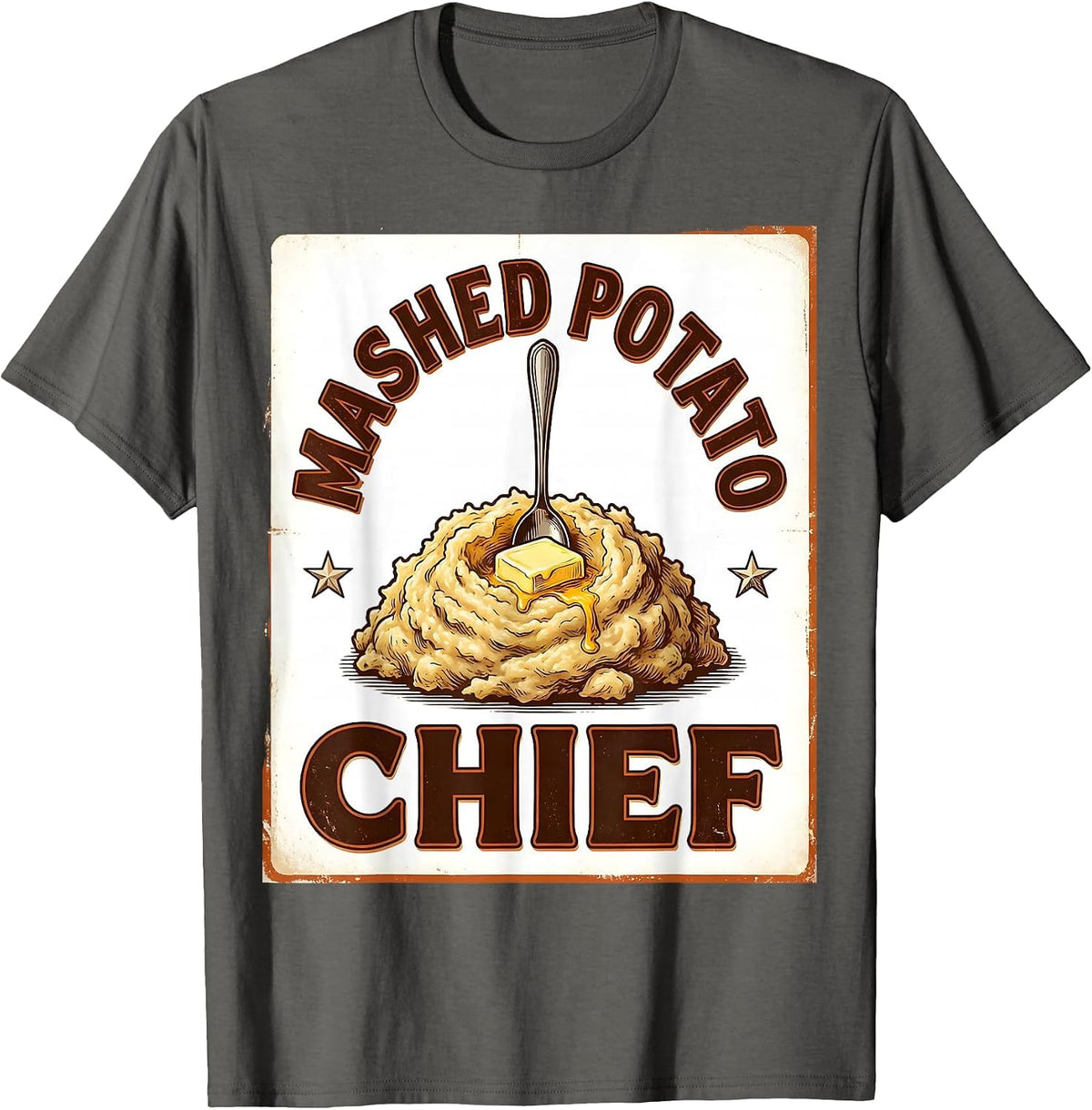 Men's Mashed Potato Chief Vintage Funny Thanksgiving Family T-Shirt - Asphalt Grey