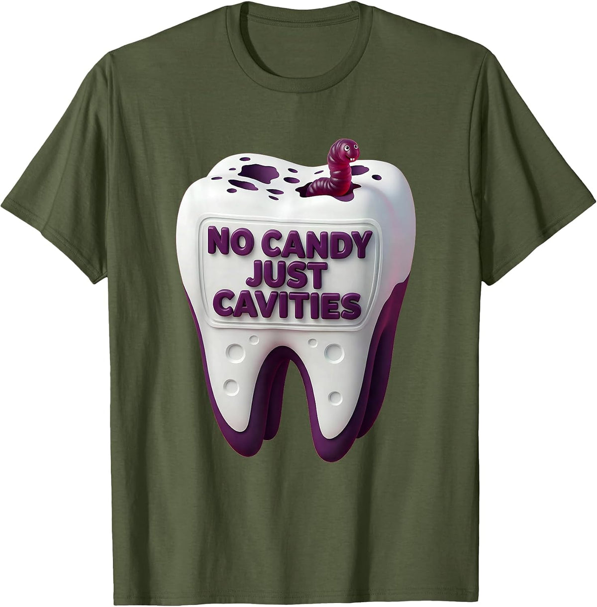 No Candy Just Cavities Halloween Dental Design T-Shirt - Olive Green