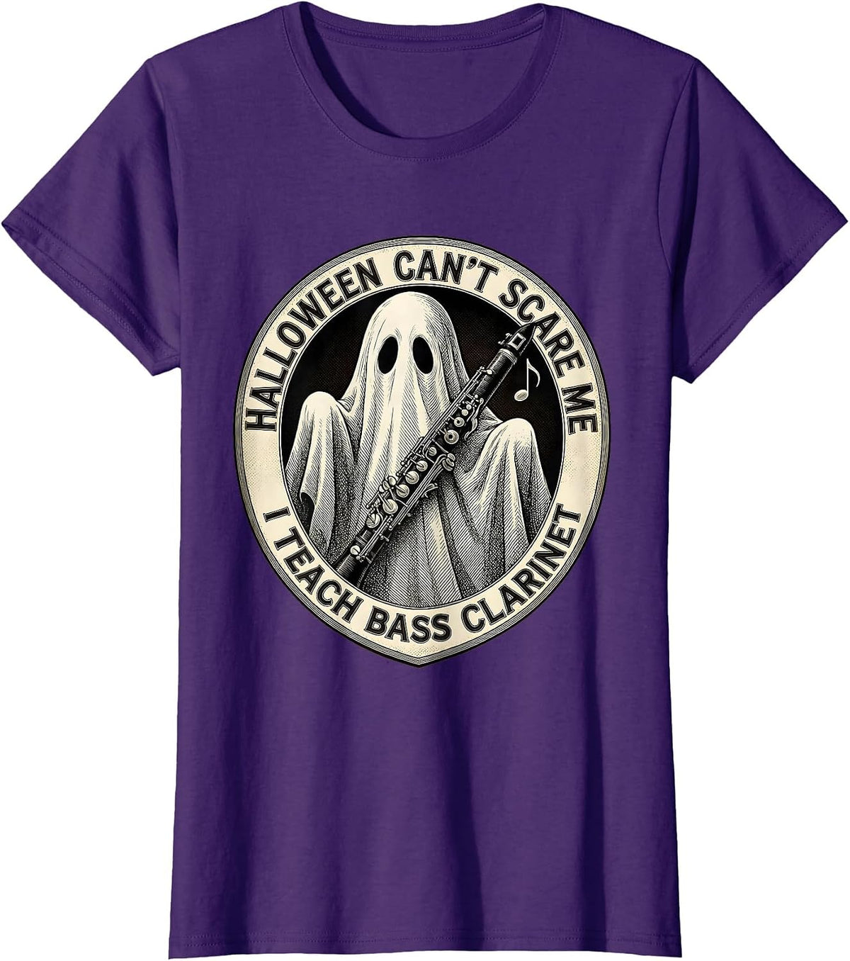 Women's Halloween Can't Scare Me, I Teach Bass Clarinet Teacher T-Shirt - Purple