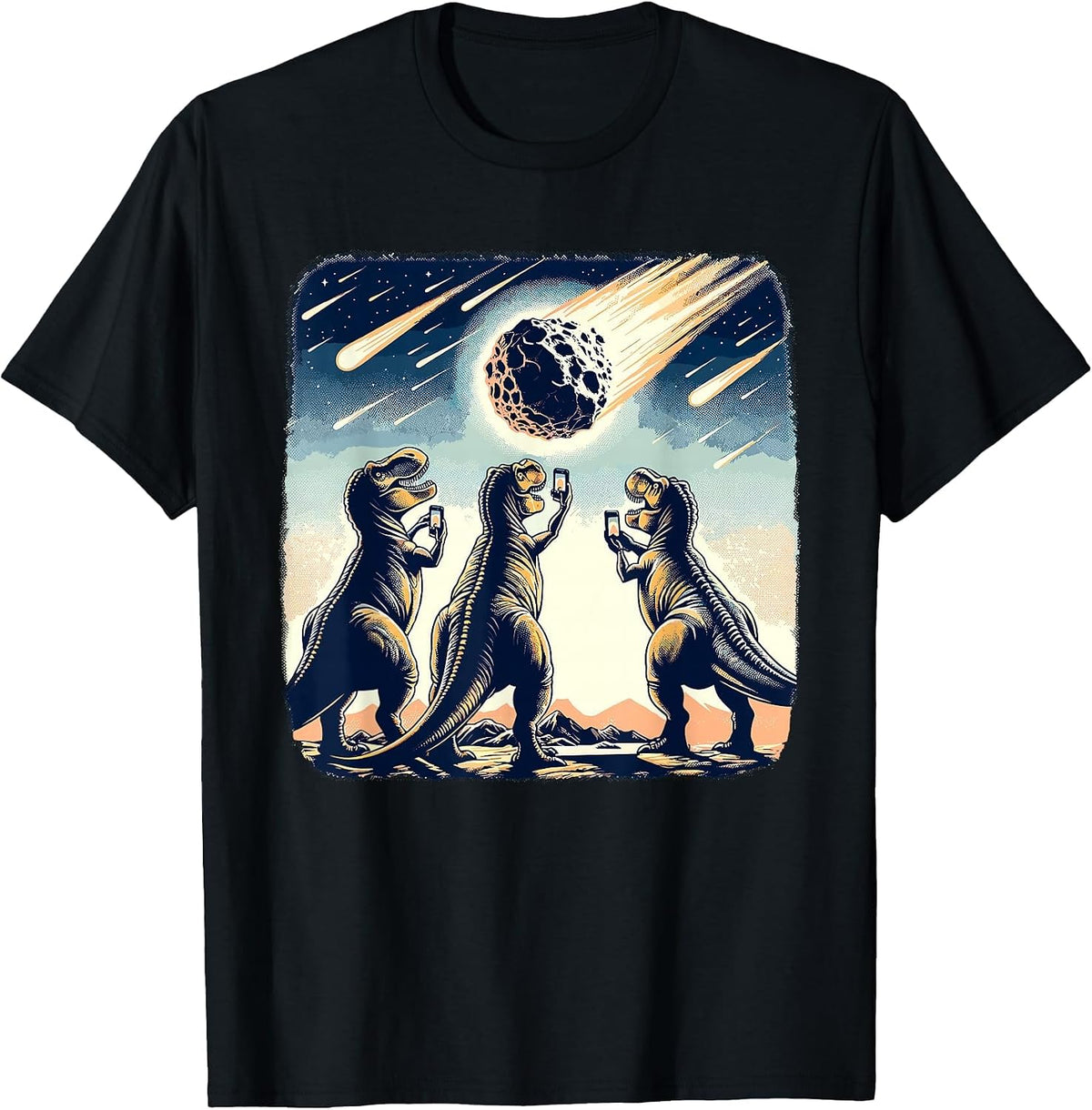 Dinosaur T-Rex Selfie Novelty Men Kids Women Funny Dinosaur T-Shirt - Black