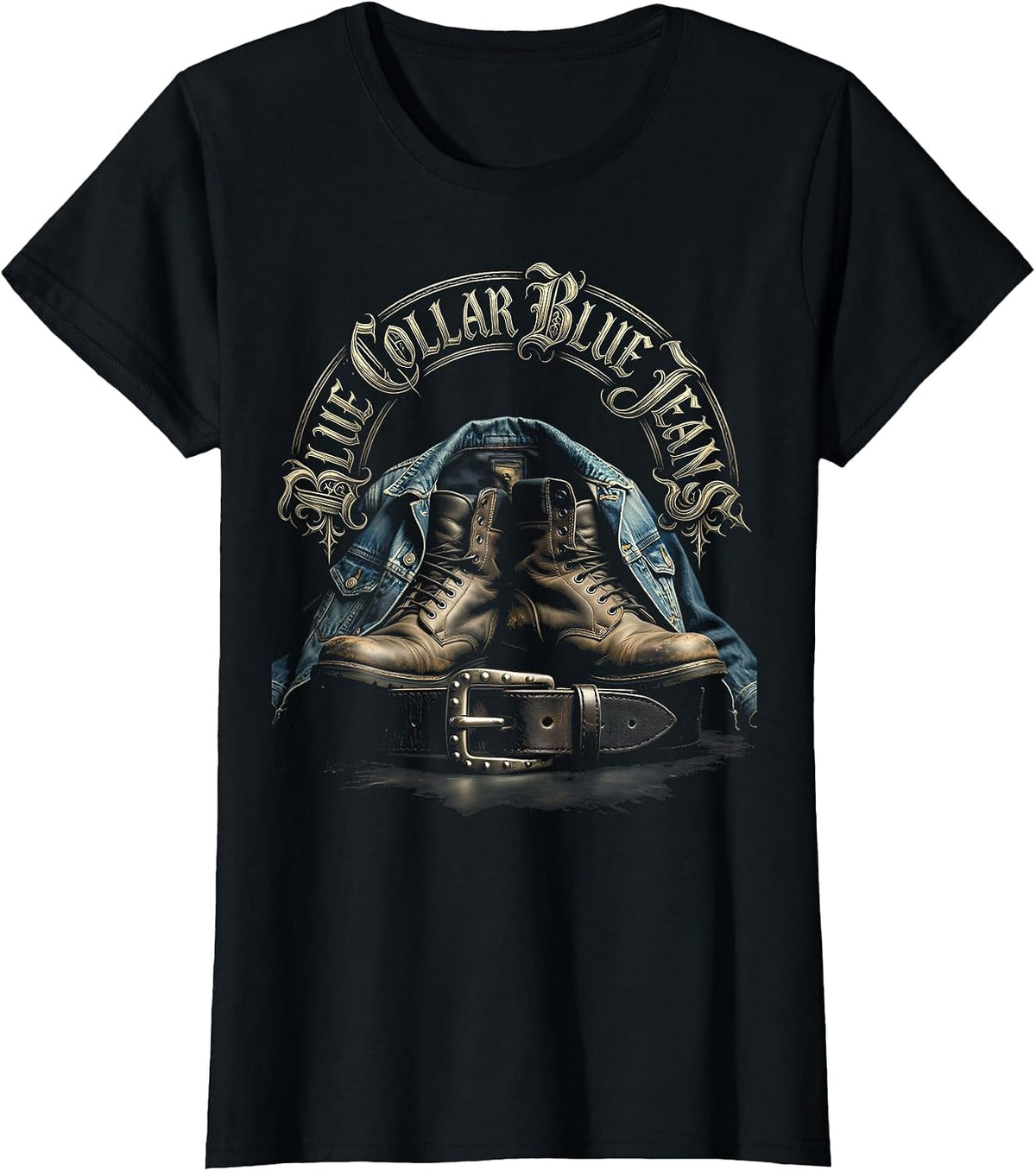 Blue Collar Blue Jeans Hardworking Pride Design T-Shirt - Black