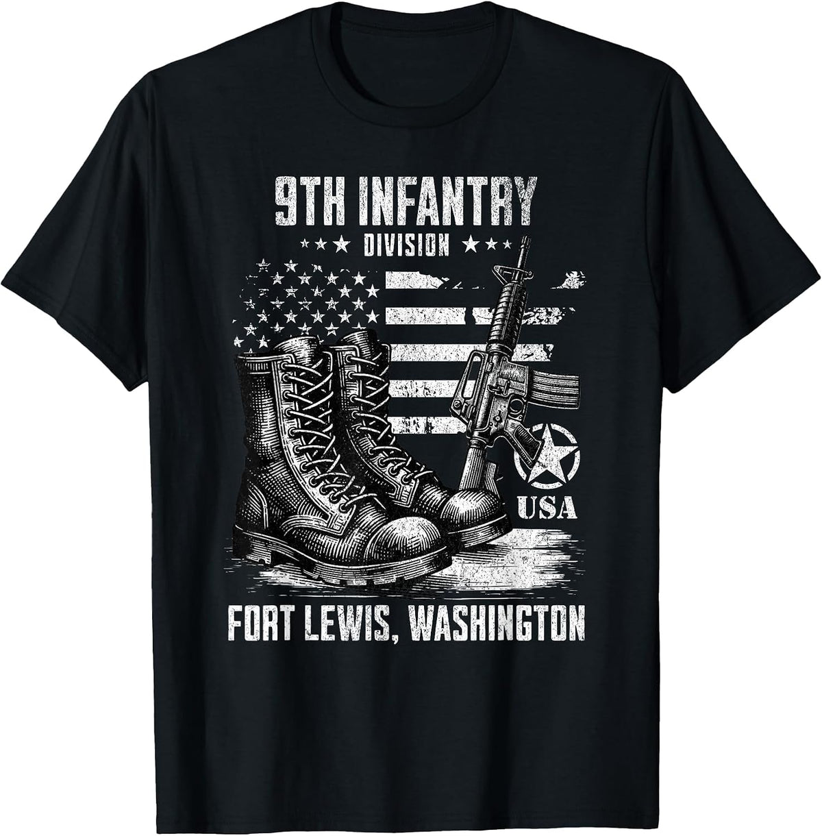 9th Infantry Division Fort Lewis Washington Military Veteran T-Shirt - Black