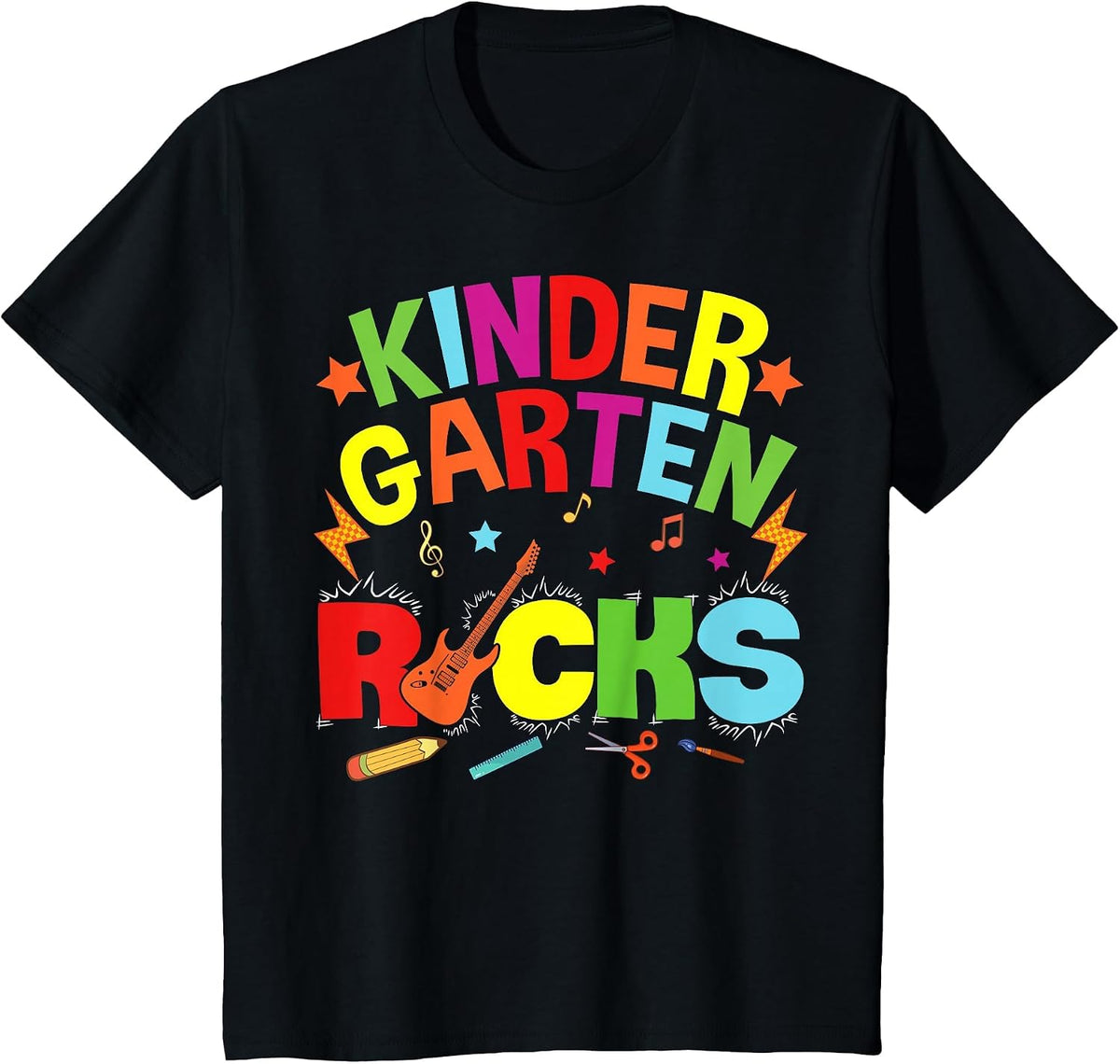 Hello Kindergarten Rocks Teacher Team Vibes Rockstar T-Shirt - Black