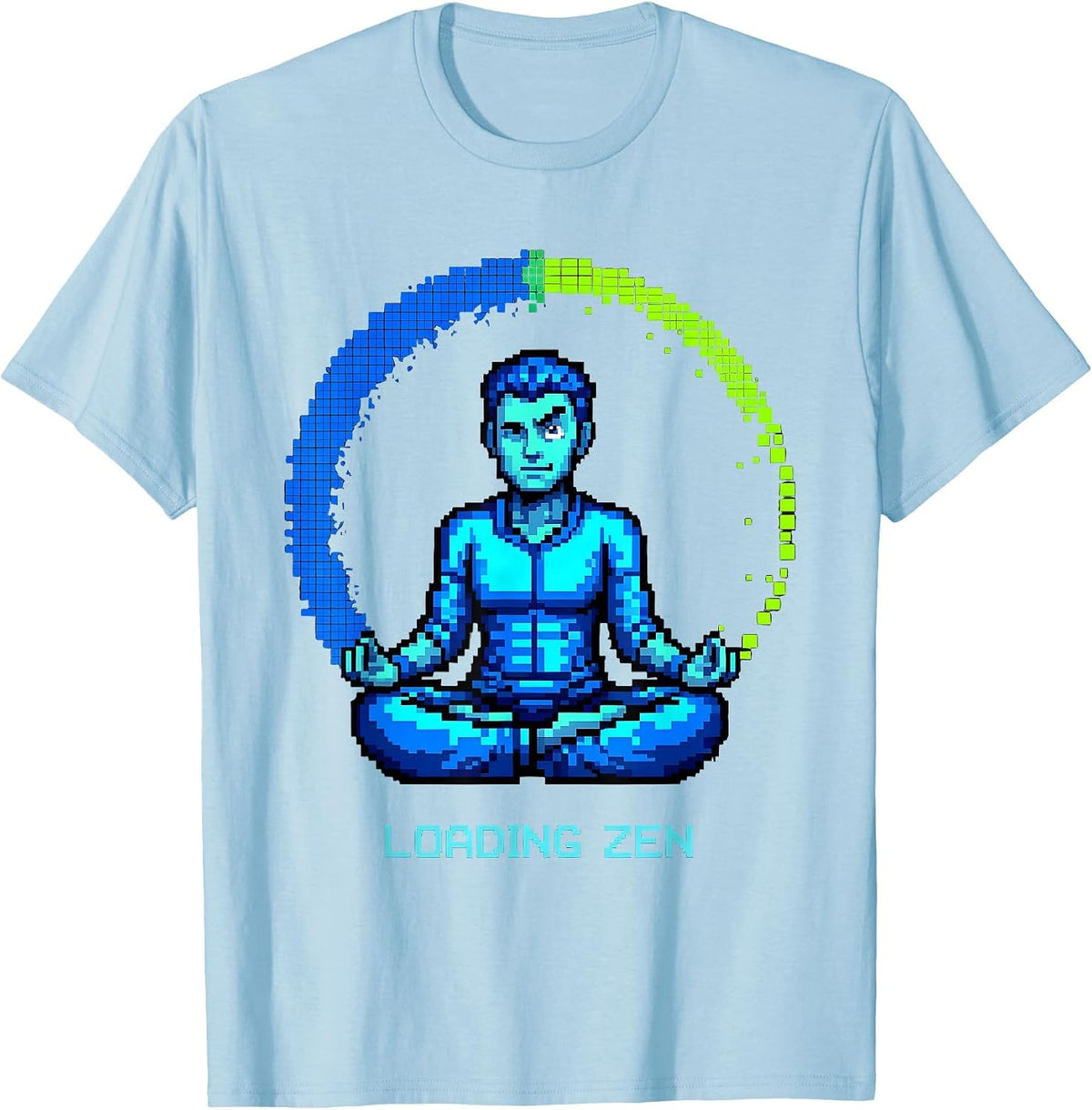 Men's Lotus Progress Pixel Art Yoga Humor T-Shirt - Baby Blue