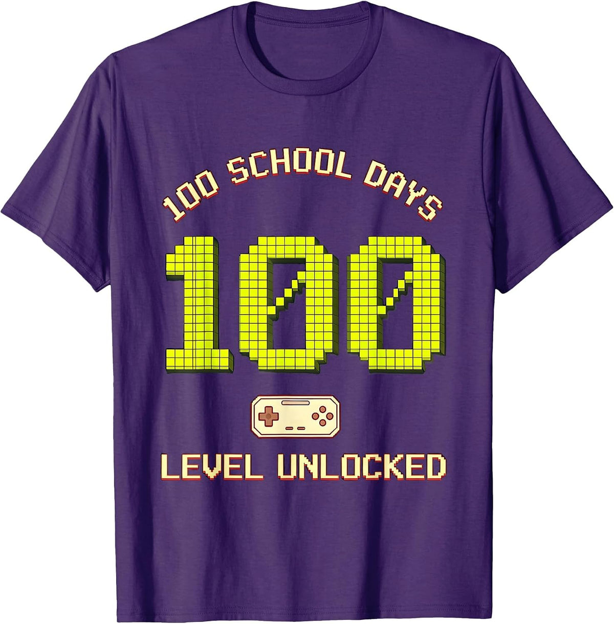 100 School Days Level Unlocked Pixel Art Gamer Milestone T-Shirt - Purple