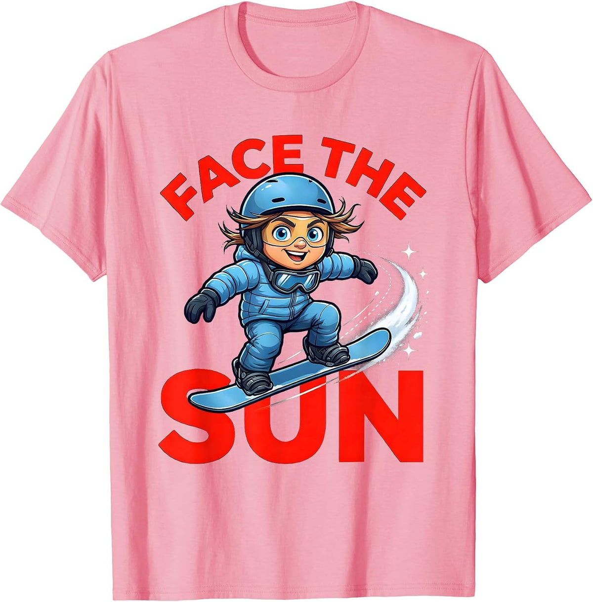 Men's FACE THE SUN Funny Snowboarder Ski Lover Snow Season T-Shirt - Pink