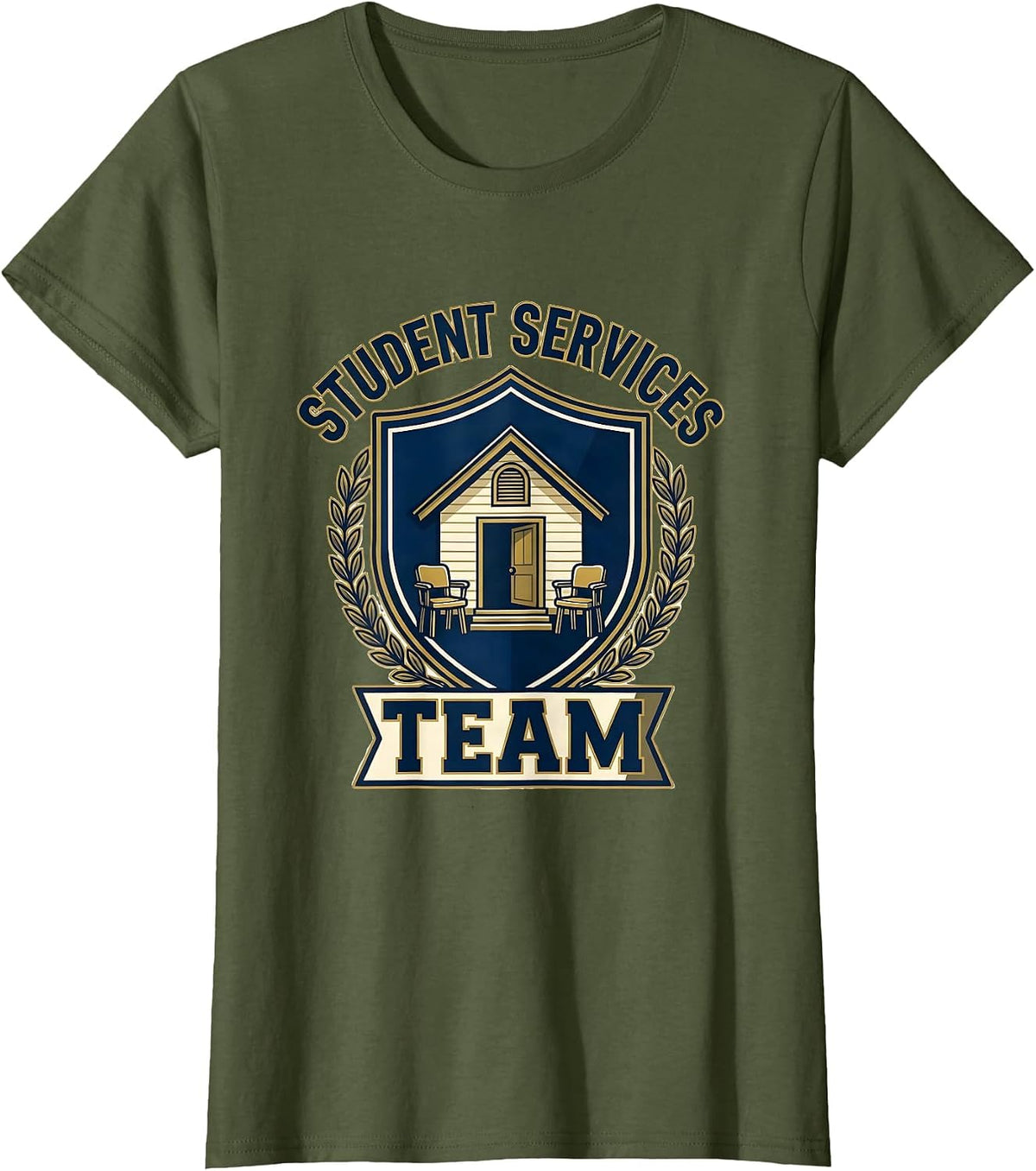 Women's Student Services Team Retro Emblem School Counselor T-Shirt - Olive Green