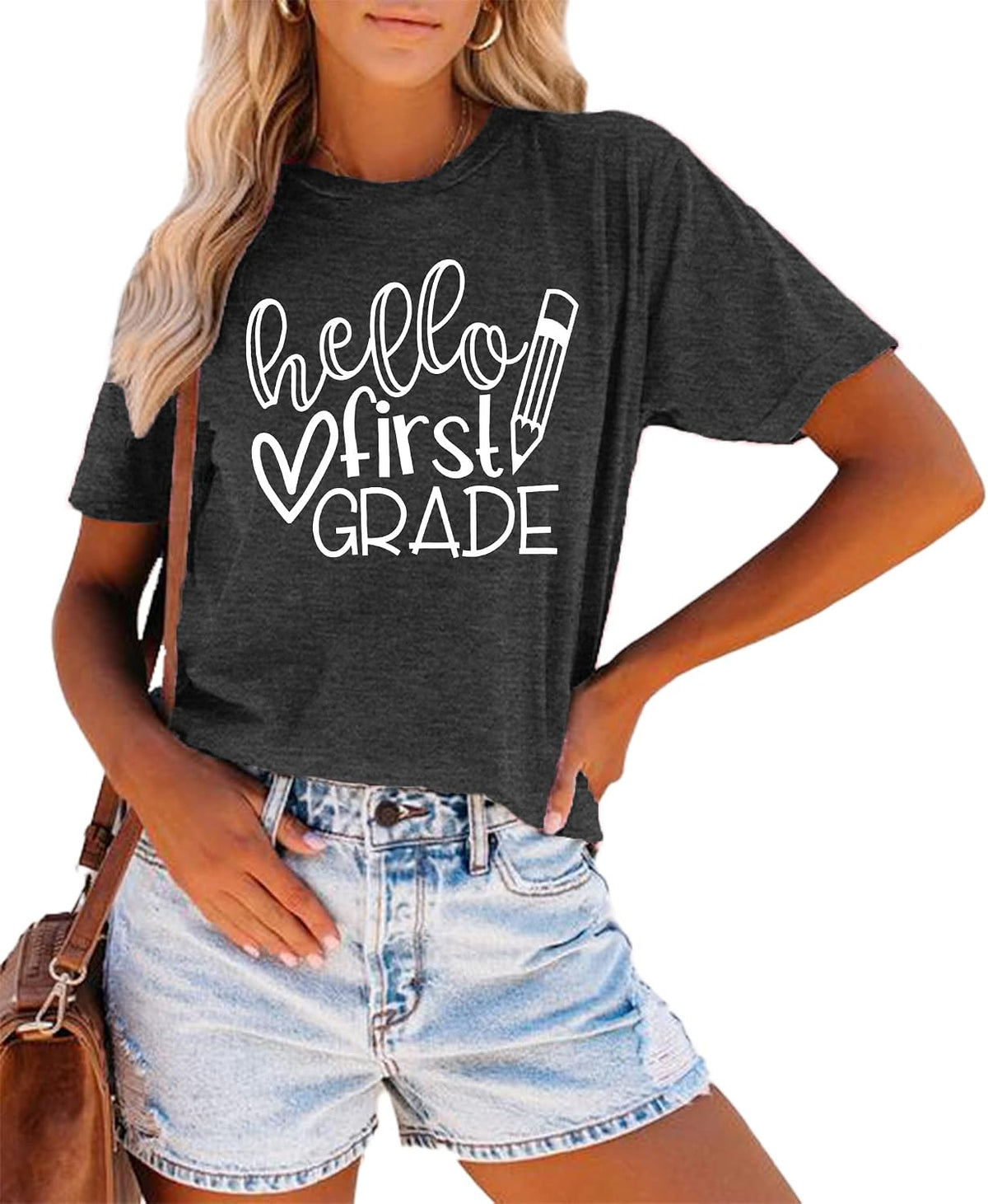 First Grade Teacher Shirts Teacher Shirt for Women First Day of School Tee - B-grey
