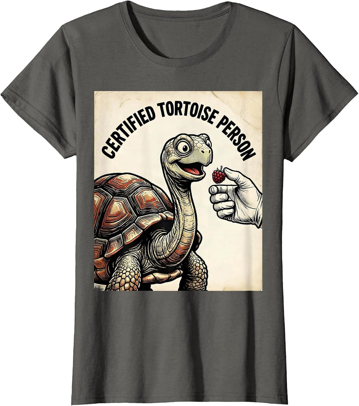 Women's Certified Tortoise Person Funny Tortoise Lover Retro Cartoon T-Shirt - Asphalt Grey