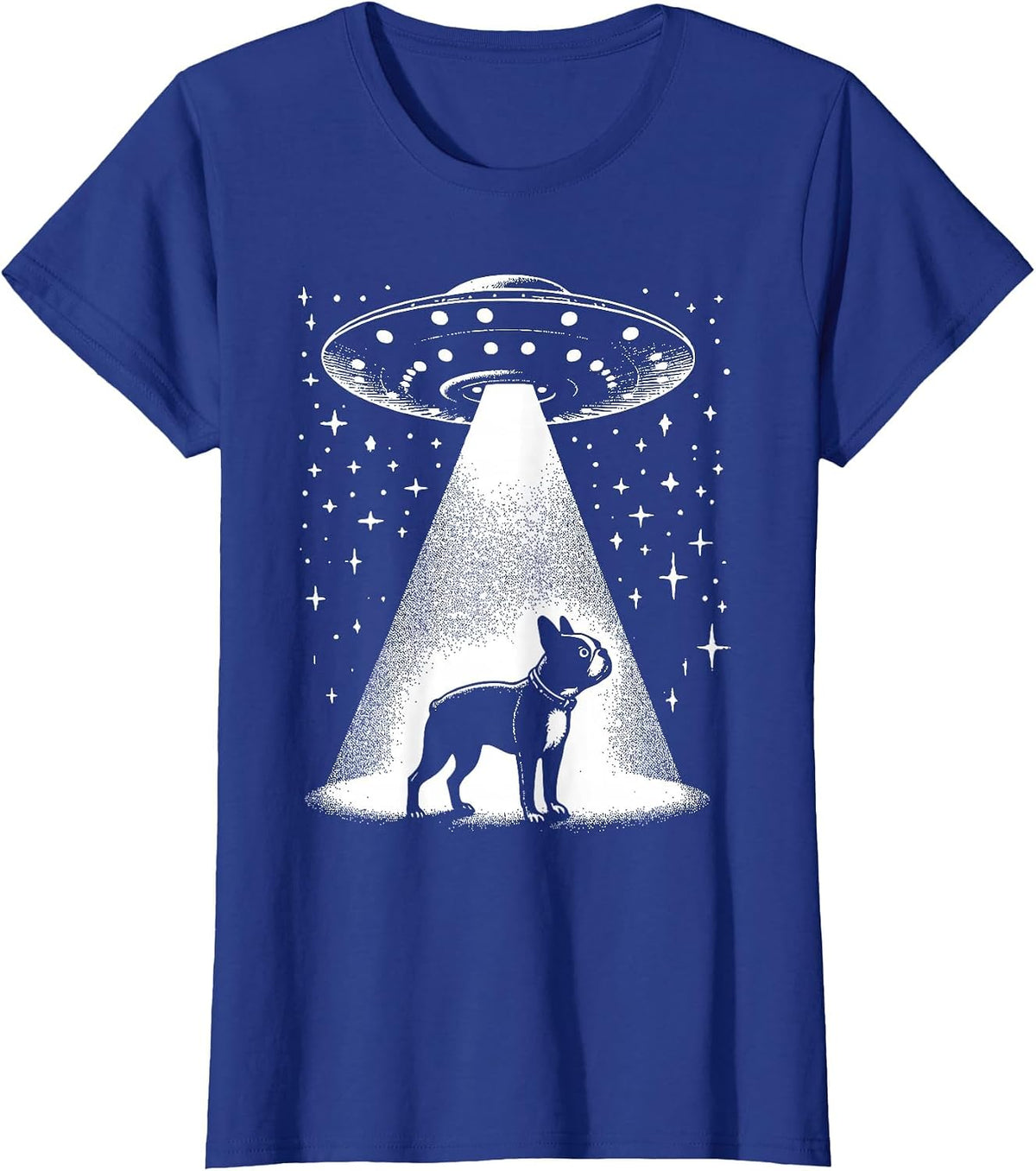 Boston Terrier Mom Dad Dog - Funny Alien UFO T-Shirt - Royal Blue