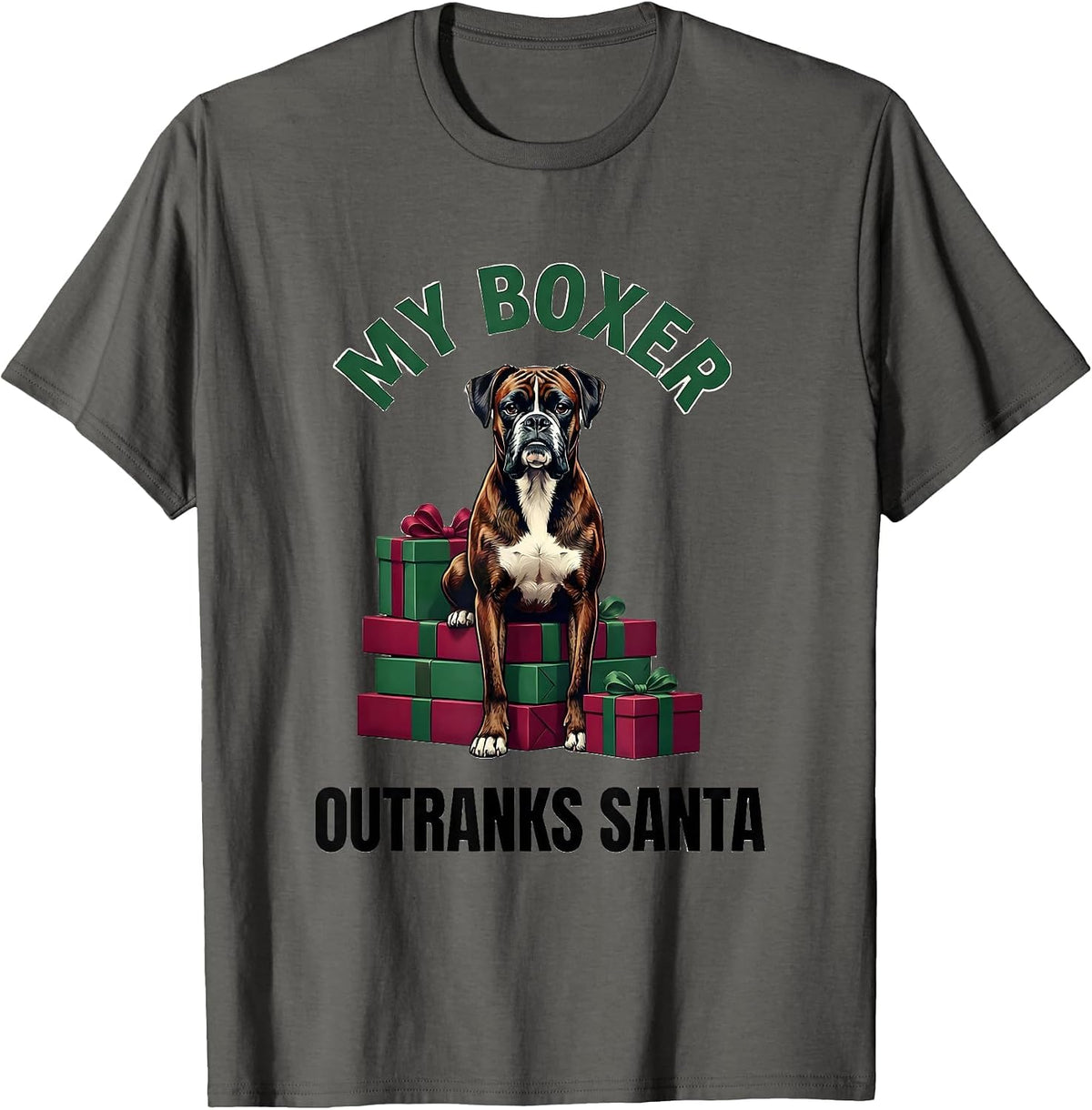 Men's My Boxer Outranks Santa Funny Christmas Boxer Dog Lover Gift T-Shirt - Asphalt Grey