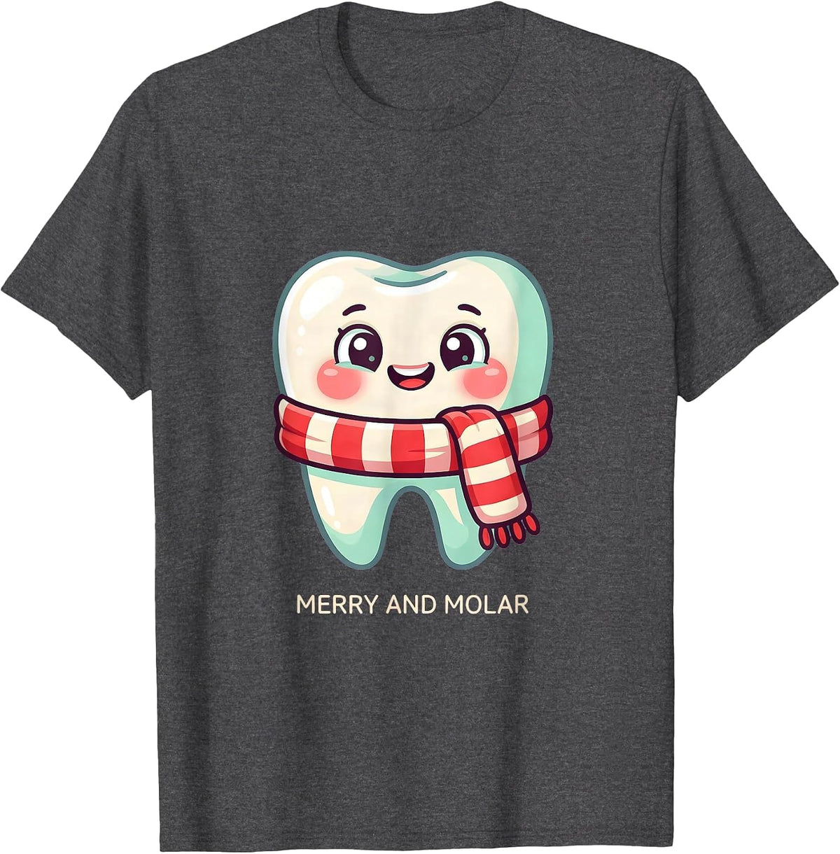 Merry and Molar Cute Kawaii Dental Christmas Dentist Dental T-Shirt - Dark Heather Grey