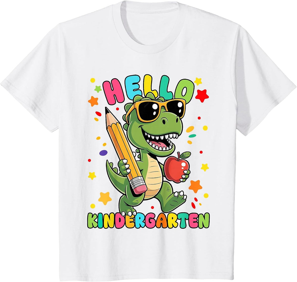 Hello Kindergarten Dinosaur First Day Back to School Teacher T-Shirt - White
