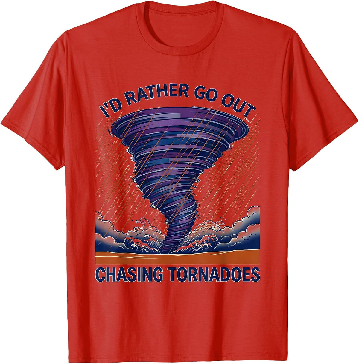 Men's I'd Rather Go Out Chasing Tornadoes Ukiyo-e Storm Chaser T-Shirt - Red