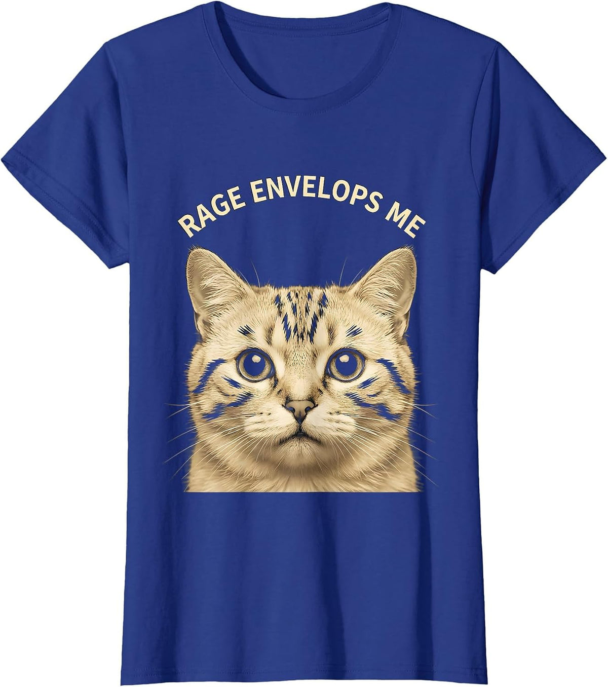 Women's Rage Envelops Me Funny Cat Meme Silly Staring Cat Lover T-Shirt - Royal Blue