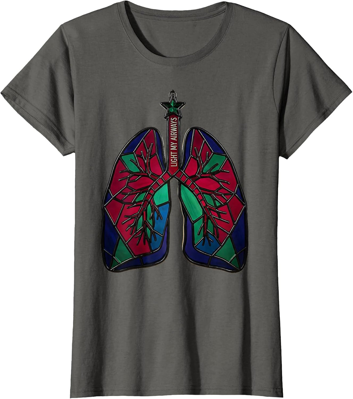 Women's Light My Airways Stained Glass Mosaic Respiratory Therapist T-Shirt - Asphalt Grey