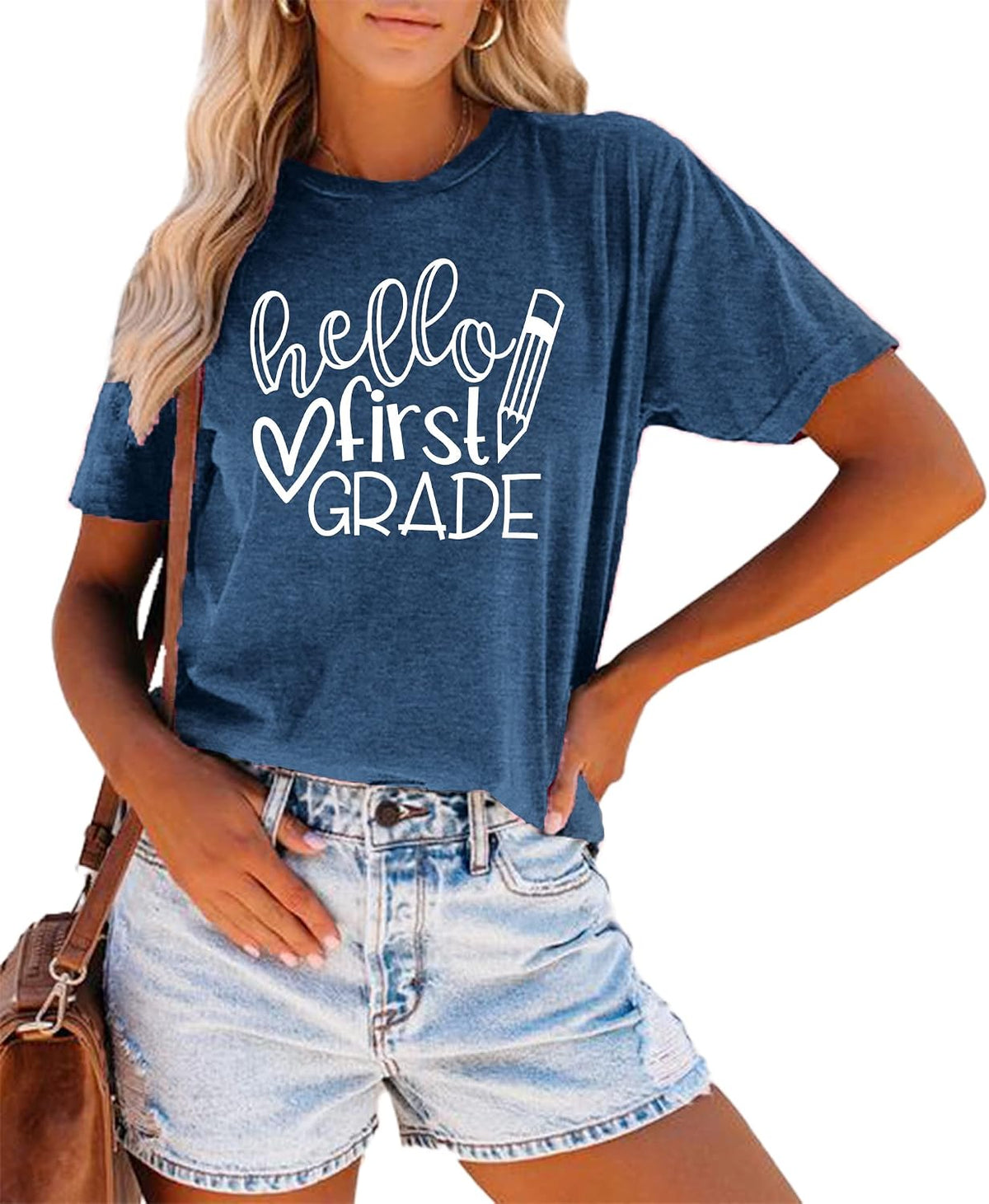 First Grade Teacher Shirts Teacher Shirt for Women First Day of School Tee - B-blue